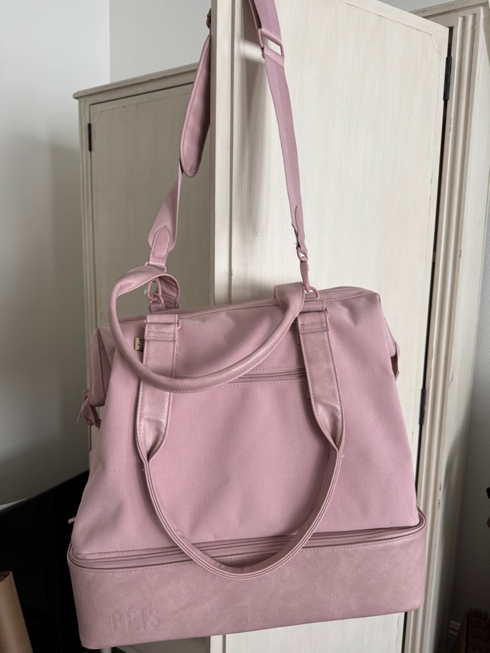 BEIS Blush Pink Convertible Travel Tote with Adjustable Strap